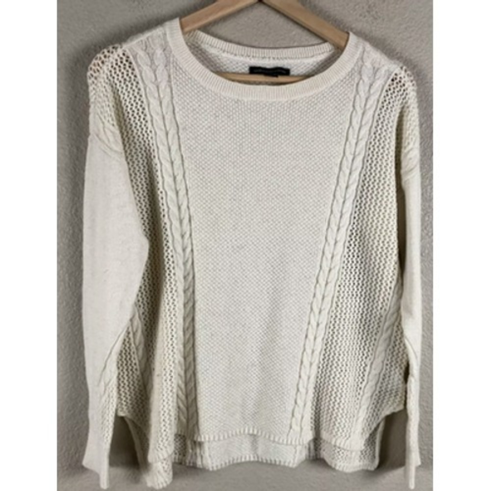 American Eagle Cable Knit Sweater Womens XS Cream Wool Blend Cozy Coastal Casual